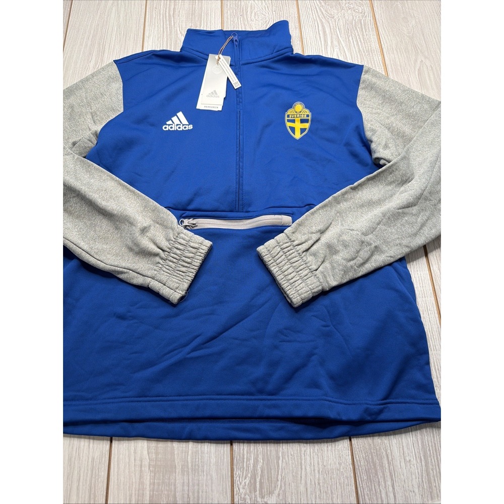 New Adidas Mens Sweden Sverige Team Soccer 1/2 Zip Sweatshirt Size Large Blue